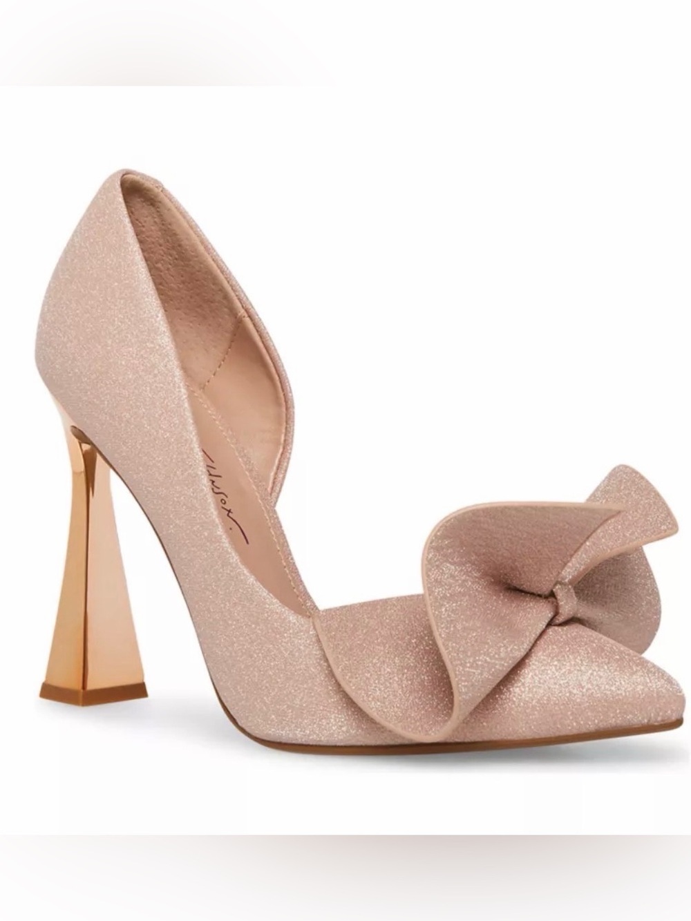 Betsey Johnson Pink Champagne Glitter Nobble Bow Pointed-Toe Pump